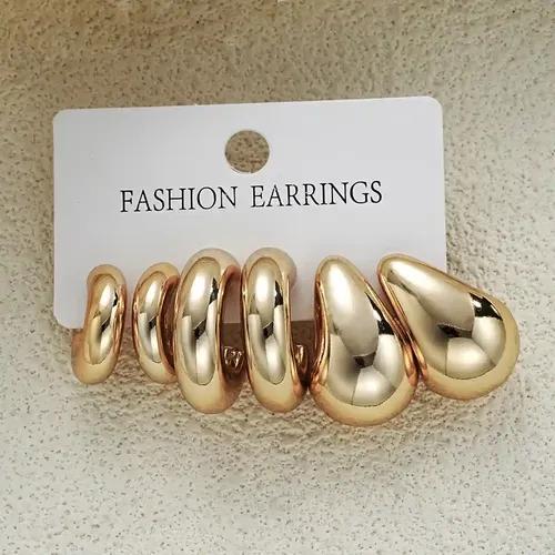 Amazing Half Circle Gold Plated Studs (Pack of 3) Golden