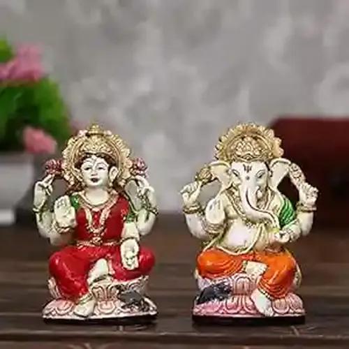 WEBELKART Premium Lord Laxmi Ganesha Idol Statue Showpiece for Home Pooja Decor and Temple/Laxmi Ganesha Idol for Diwali poojan (Set of 2-4 Inches)