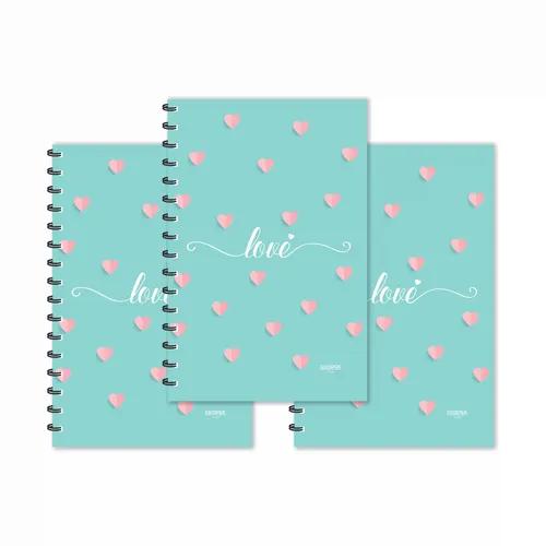 Love With Hearts Light Green Design Ruled Diaries - Pack Of 3