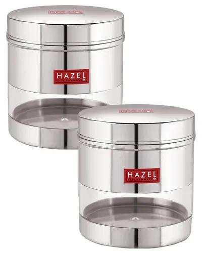 HAZEL Stainless Steel Transparent Wide Mouth See Through Container, Silver, Set of 2