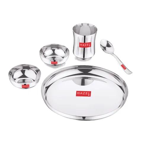 HAZEL Stainless Steel Dinner Set for Kids | Baby Dinner Set Combo of Steel Plate, Glass, Bowl & Spoon