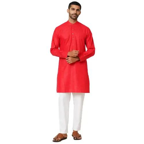 Indivisual Men's Ikat Fiery Red Kurta