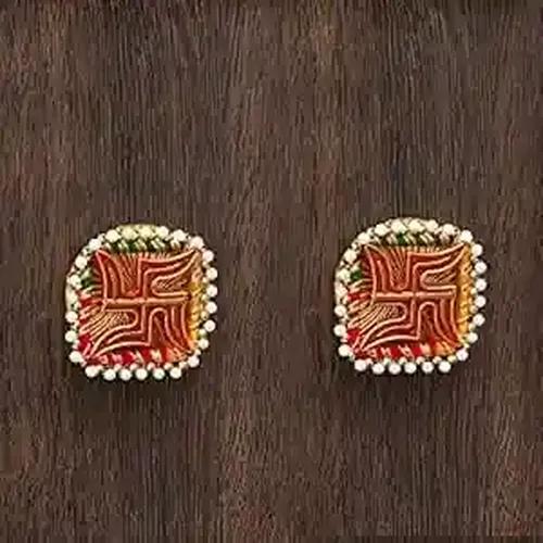 WEBELKART Premium Designer Swastika Wall Hanging for Wall, Door, Diwali Decor- Pack of 2 (3.50" x 3.50")