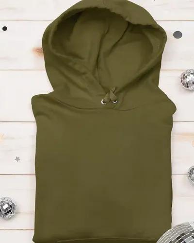 Women's Solid Color Fleece-Lined Cotton Hoodie /Winter Collection /  Olive Green