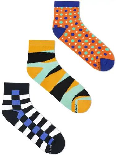 DYNAMOCKS Men's and Women's Combed Cotton Ankle Length Socks (Pack of 3) (Multicolour, Free Size)_SublimeBlue_Hunk_FizzyOrange