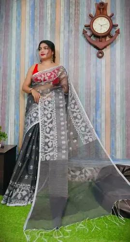 Reshom Silk Handloom Jamdani Saree - Grey