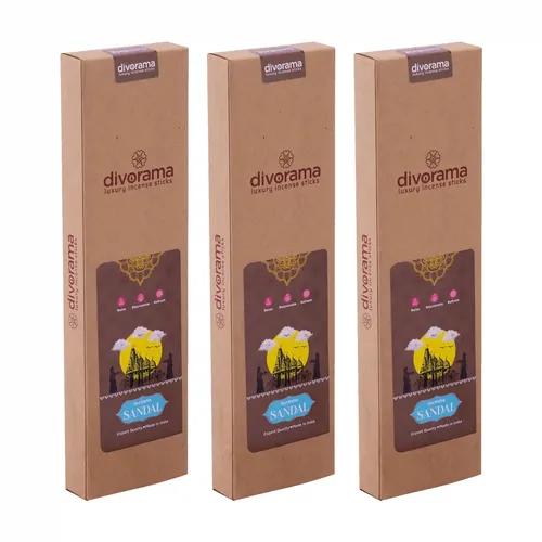 DivoRama Luxury Sandalwood Incense Sticks Agarbatti - 100% Indian Natural Aroma -  Long Lasting Chandan/Sukhad Agarbatti for Puja, Meditation, Happy Vibes