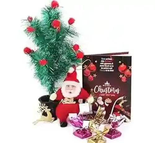 Christmas gift for kids/christmas gift box/Christmas gift for friends/christmas gift hamper-Christmas tree+Chocolates+Santa clause soft toy+Deer for decoration+decoration items for tree+card