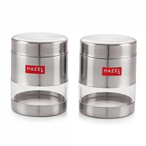 HAZEL Stainless Steel Tea Coffee Sugar Containers With Airtight Lid | Ideal for Multipurpose Item Storing Set of 2, 500 ML, Silver