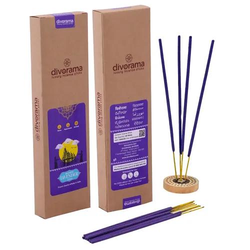 DivoRama Premium Lavender Flora Incense Masala Agarbatti -100% Indian Natural Aroma - Long Lasting Lavender Agarbatti for Puja, Meditation, Happy Vibes