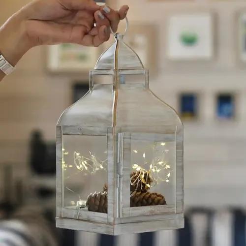 Behoma Vintage Style Candle Lantern Metal and Glass for Home Decoration, Lantern for Table-top and Wall-Hanging | Indoor and Outdoor | Rustic White Color Large (Candle/Lights NOT Included)