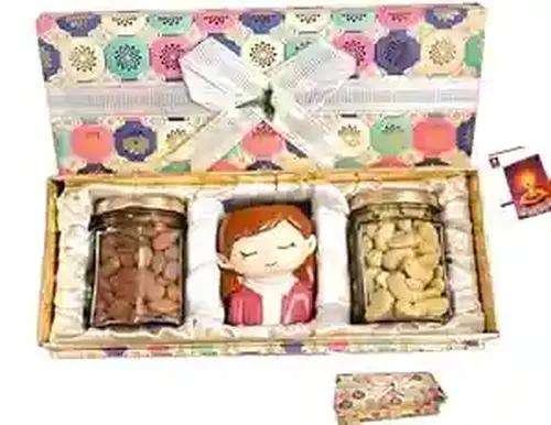 MANTOUSS diwali gift hampers/diwali dry fruits gift box/diwali gift box for employees/diwali gifts/diwali dry fruits gift hamper-designer box+planter for decor+Cashew(100gms)+Almonds(100gms)+Card