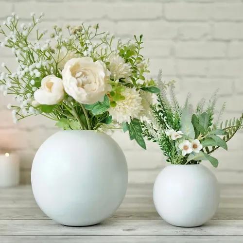 Behoma Metal Ball Flower Vase for Home Decor | Table Decorative Item for Bedroom Living Room Office Wedding | Best Gift for Birthday Anniversary Festival | White, Small & Large (Set of 2)