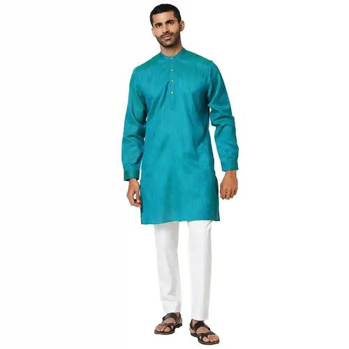 Indivisual Men's Two tone Yarn Dyed Marine Blue Kurta