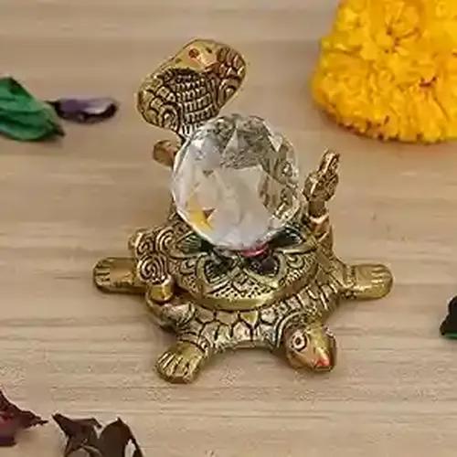 WEBELKART Premium Gold Metal Cystal Ball and Naag Devta with Kachua Showpiece Antique Naag Mani Showpiece for Home and Pooja Room | Diwali Corporate Gifting| Diwali Gifting Items