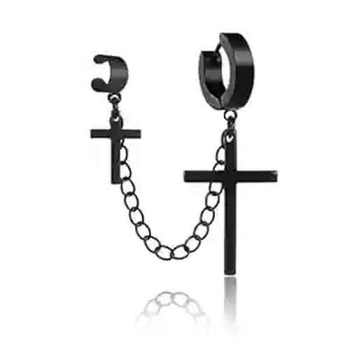 Black Punk Cross Chain Earring