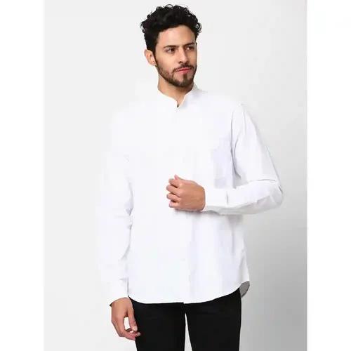 Indivisual Men's Band Collar Solid Bright White Shirt