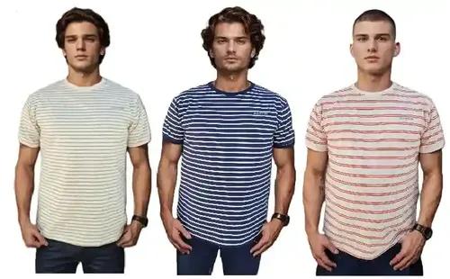 GIOVITTORI Men's Striped T-Shirt, Crew Neck, Short Sleeve, Combo Pack of 3 Colors