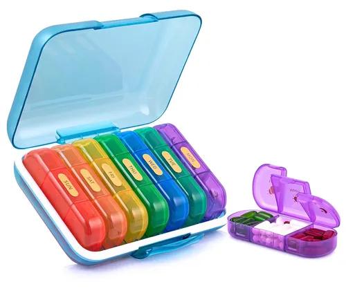 ABS & PP Plastic Weekly Pill Organizer 3 Times A Day, Medicine Organizer Box| Medicine Box, Portable Travel Pill Box Weekly With Large Compartments Moisture-Proof Pill Case For Vitamin, Medicine, Pills, Supplements