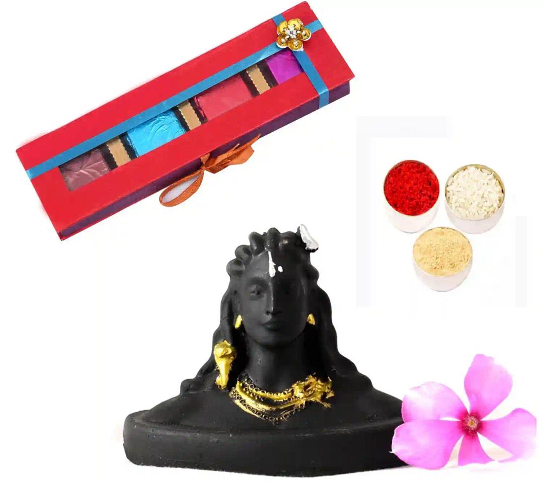 Bhai dooj gift for brother/bhai dooj gift/bhai dooj gift set for big brother/bhai dooj gift/bhaiya dooj roli chawal-chocolates in a handmade box+showpiece figurine+roli, chawal and chandan