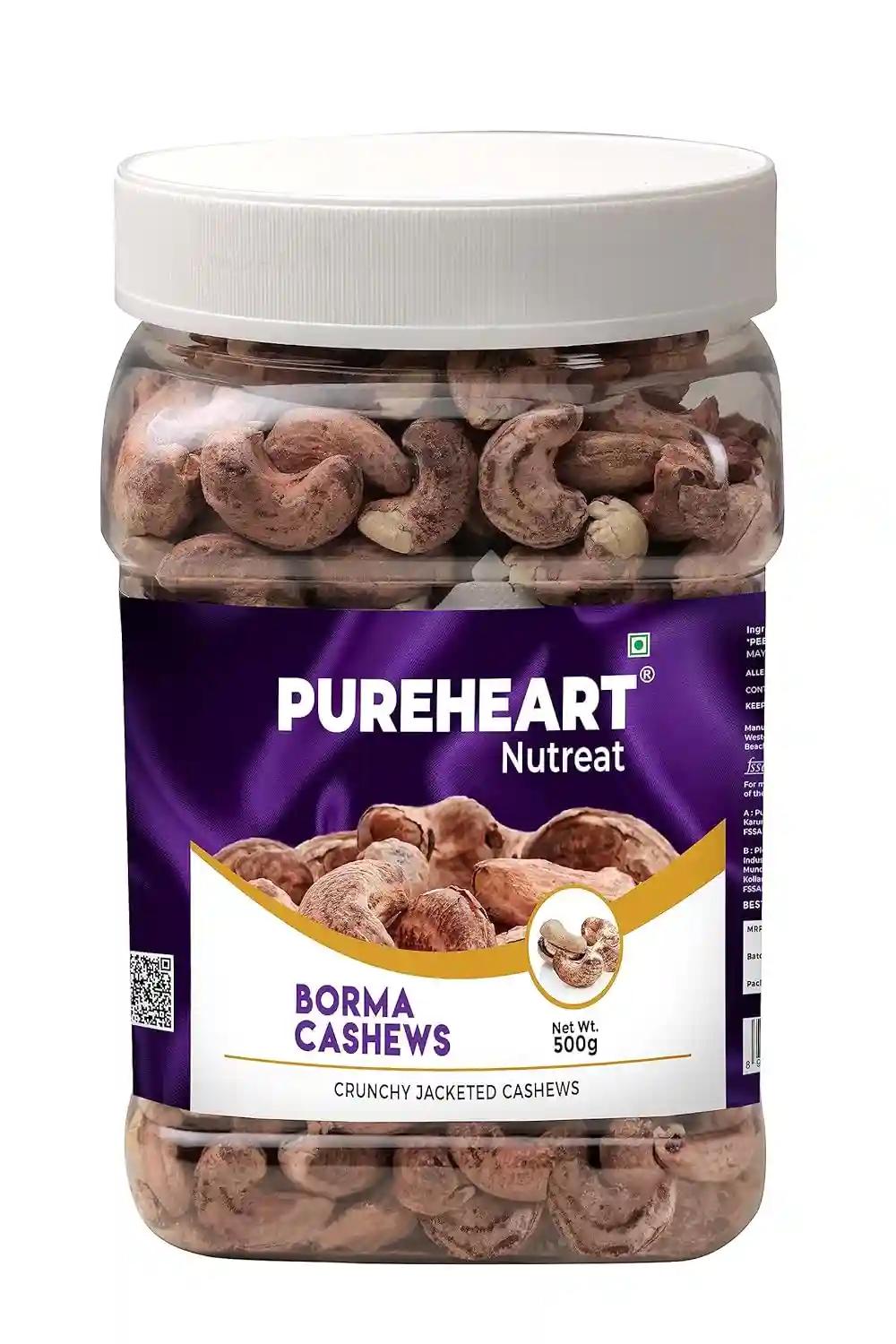 PUREHEART Borma Cashews/Skin Unpeeled Cashews Natural Whole Cashews - Nutty Flavor Cashew Nuts with Skin