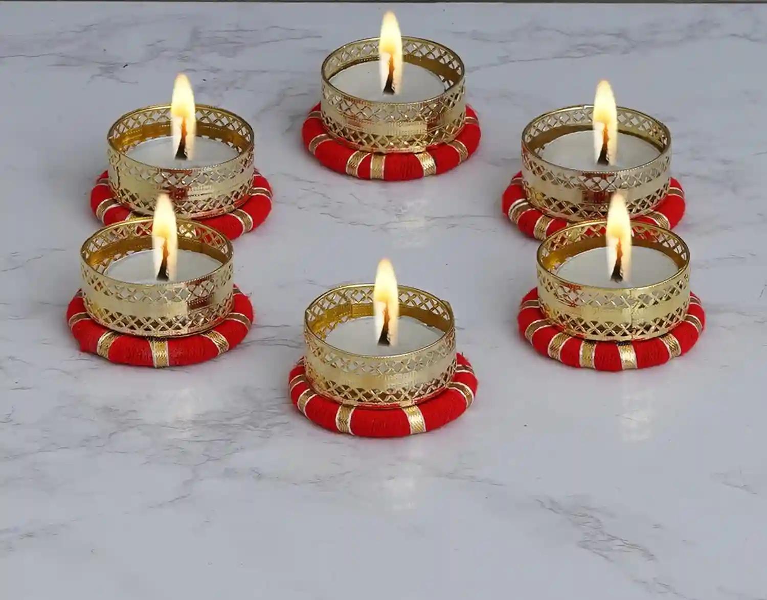 WEBELKART Premium Handmade Set of 5 Tealight Candle Holder for Home And Office Decor | tealight Candle Holder For Diwali Decorations| Flower Diya tealight Candle Holder| diwali diyas for decoration (Pack Of 5 , 2 Inches)