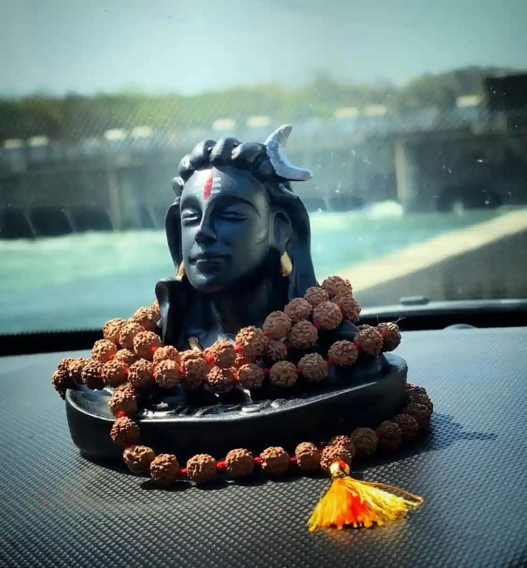 MOSTOS ; Brings Superior - Big Shiva Adiyogi Statue for Car Dashboard/Home Decor 16.5 cm x 11cm x 13 cm (Flower, Mala Not Included) Resin