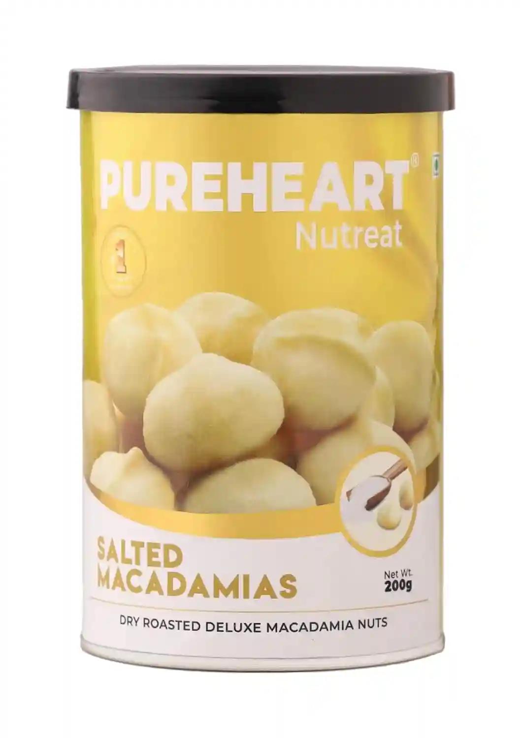 PUREHEART Salted Macadamia Premium Roasted Australian Macadamia Nuts, Rich in Antioxidants - Whole, Exotic, and Crunchy Dry Fruits, Ideal Snacks, No Additives - Reusable Jar