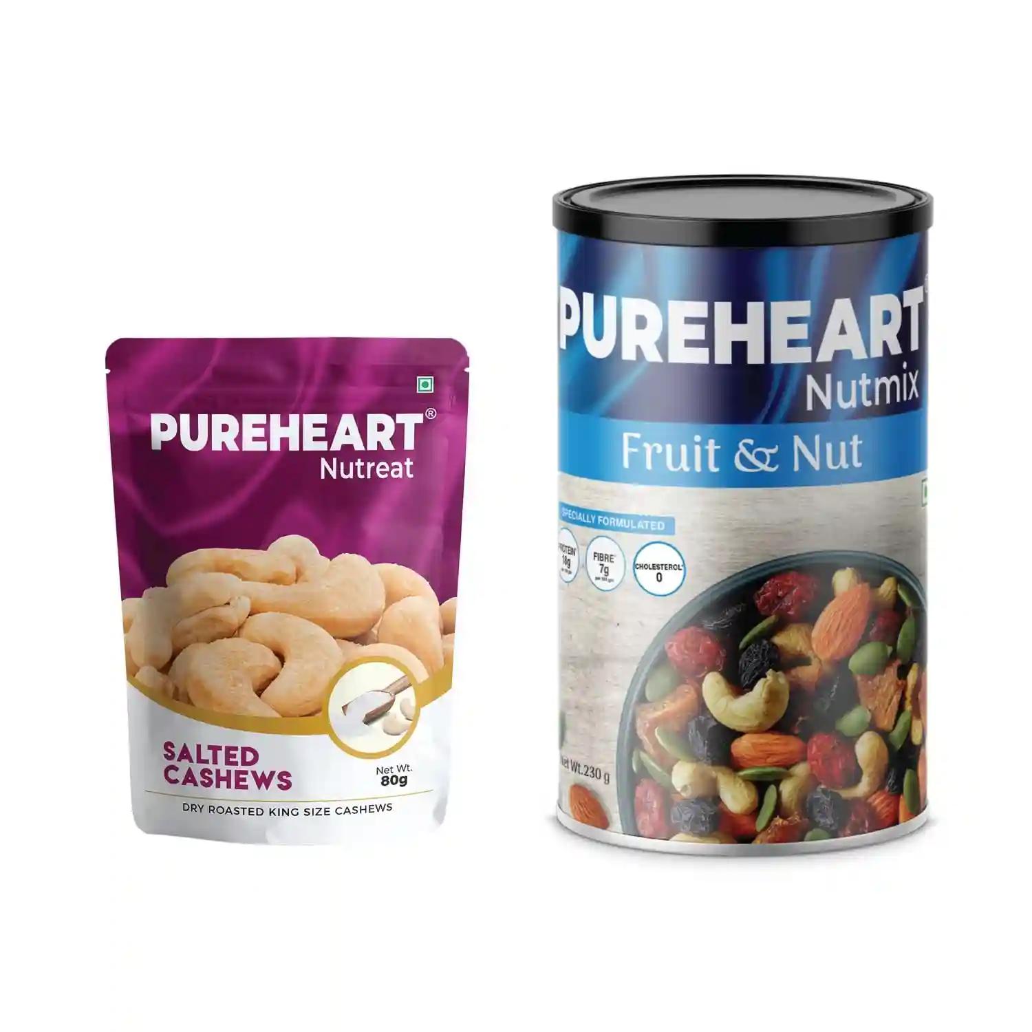 PUREHEART Salted Cashew (80 gm) and Nutmix Fruit & Nuts Combo Set (Cashews, Almonds, Raisins, Cranberries) (230 gm) Delicious & Crunchy Dry Fruits, Ideal Gift for Everyone