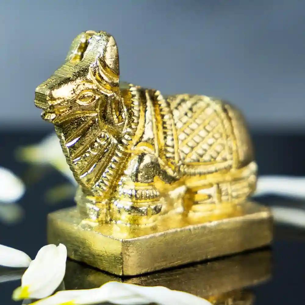 ALODIE - Brass Nandi Idol for Pooja Discover Divine Bull Statue and Sacred Nandi Idol Sculptures Nandi Idol for Puja - Nandi Ji Murti Idols for Puja and Spiritual Decor (1.5 x 1 Inches)