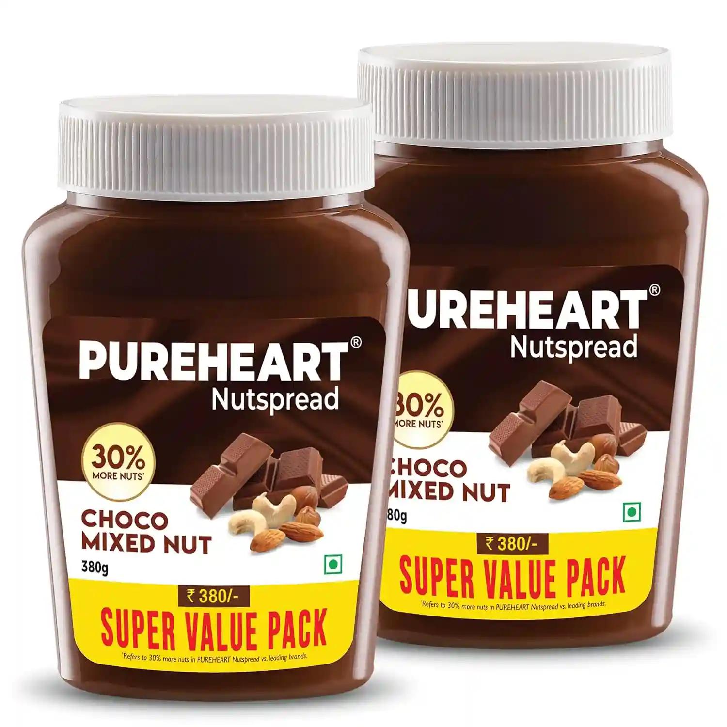 PUREHEART Nut Spread Choco Mixed Nut Nutty Chocolate Spread for Breakfast, Delicious, Smooth & Creamy Snack