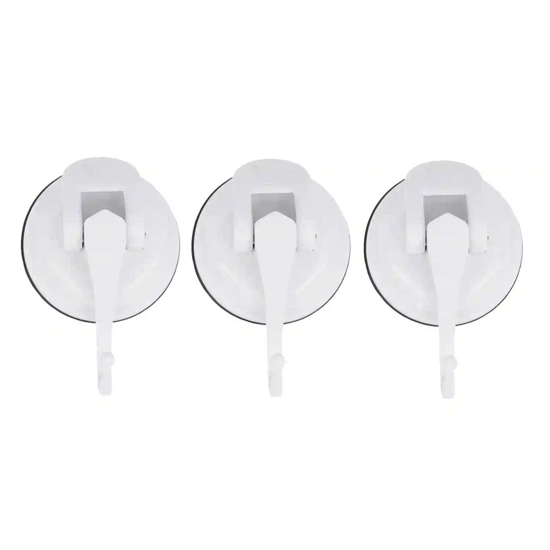 Vacc Fast Acrylic Heavy Duty Vacuum Based Suction Hooks Big Size Wall Hook Hanger and Holder Specialized for Kitchen, Bathroom, Restroom Organization - Pack of 3 (White)