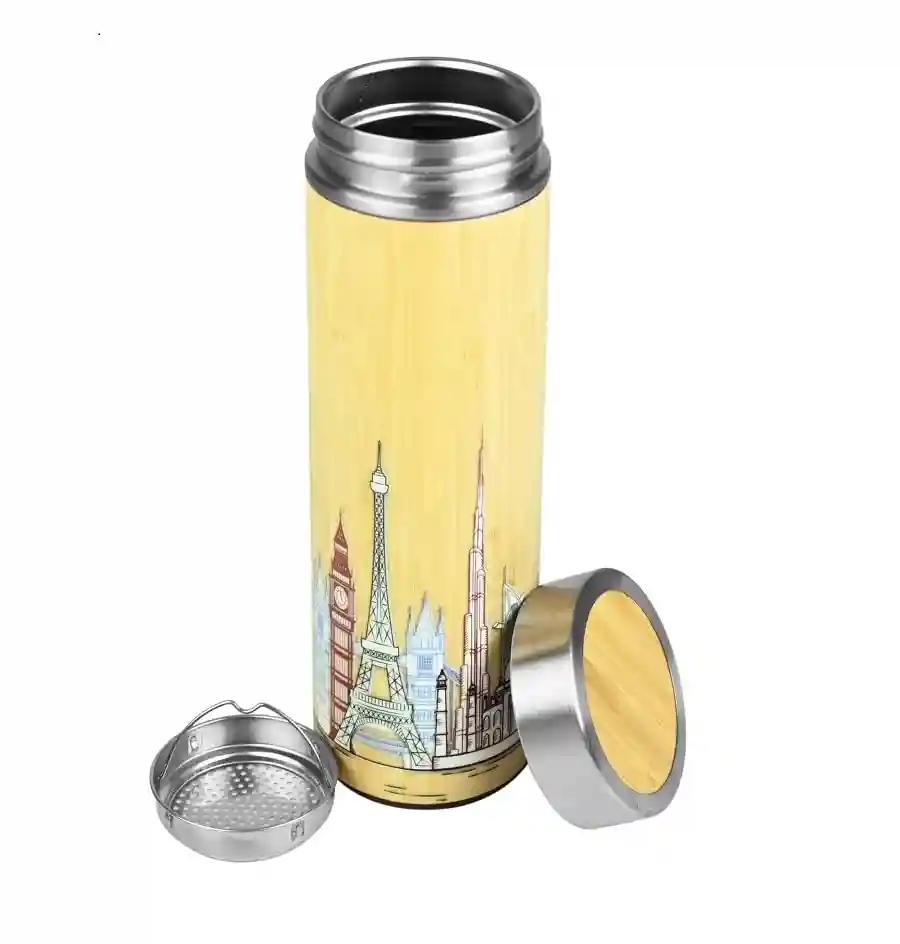 CORNER ART STORE Bamboo Stainless Steel Bamboo Bottle | Stainless Steel Grace Meets Artisanal Craftsmanship | Sustainably Designed with Hot & Cold Insulation | Leakproof, Strainer-Equipped for Effortless Use | Ideal for Home, Office, Gym, and Travel | A Thoughtful Companion for Adults & Kids | 450 ML |  Enchanted World Wonders Collection | Eco-Friendly