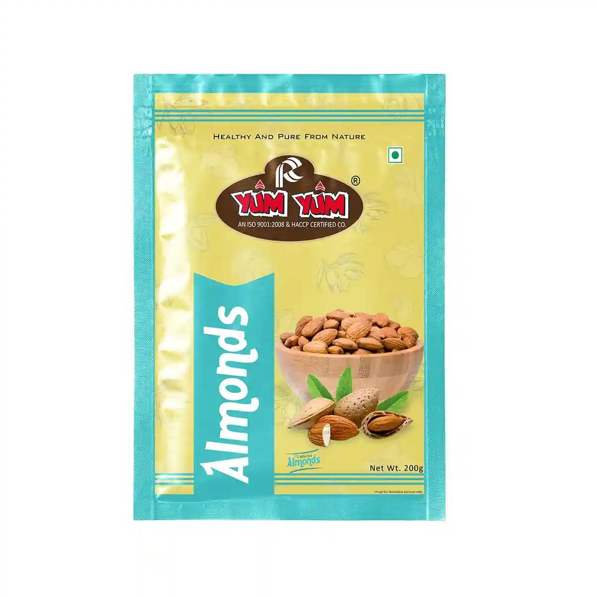 YUM YUM Raw California Almonds Dry Fruit, High Protein Snack, and Super Healthy Crunchy Nuts | High in Fiber & Boost Immunity