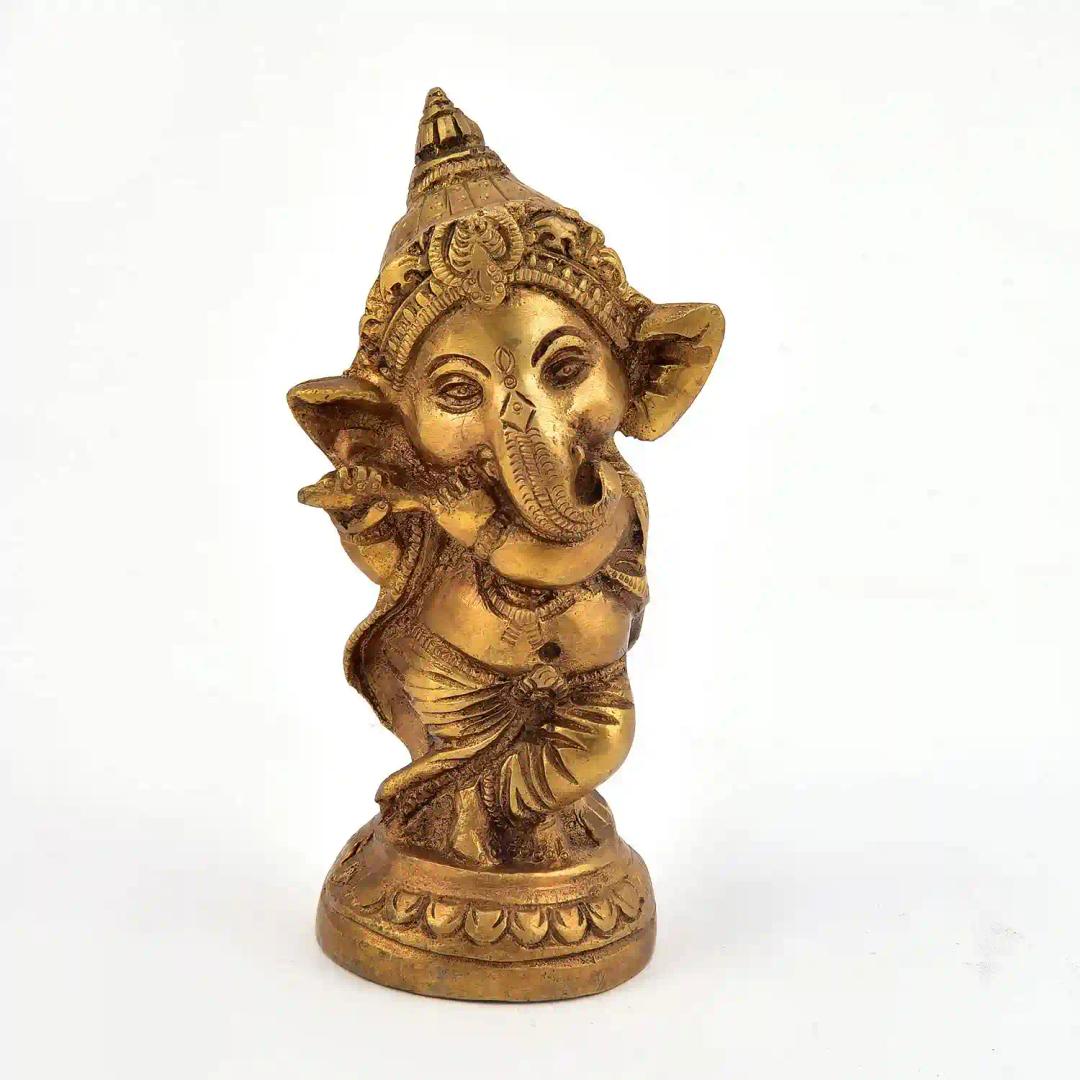 ALODIE- Brass Heavy Dancing Ganesh Idol- Pital Bansuri Ganesh Idol and Figurines for Temple, Home and Kitchen