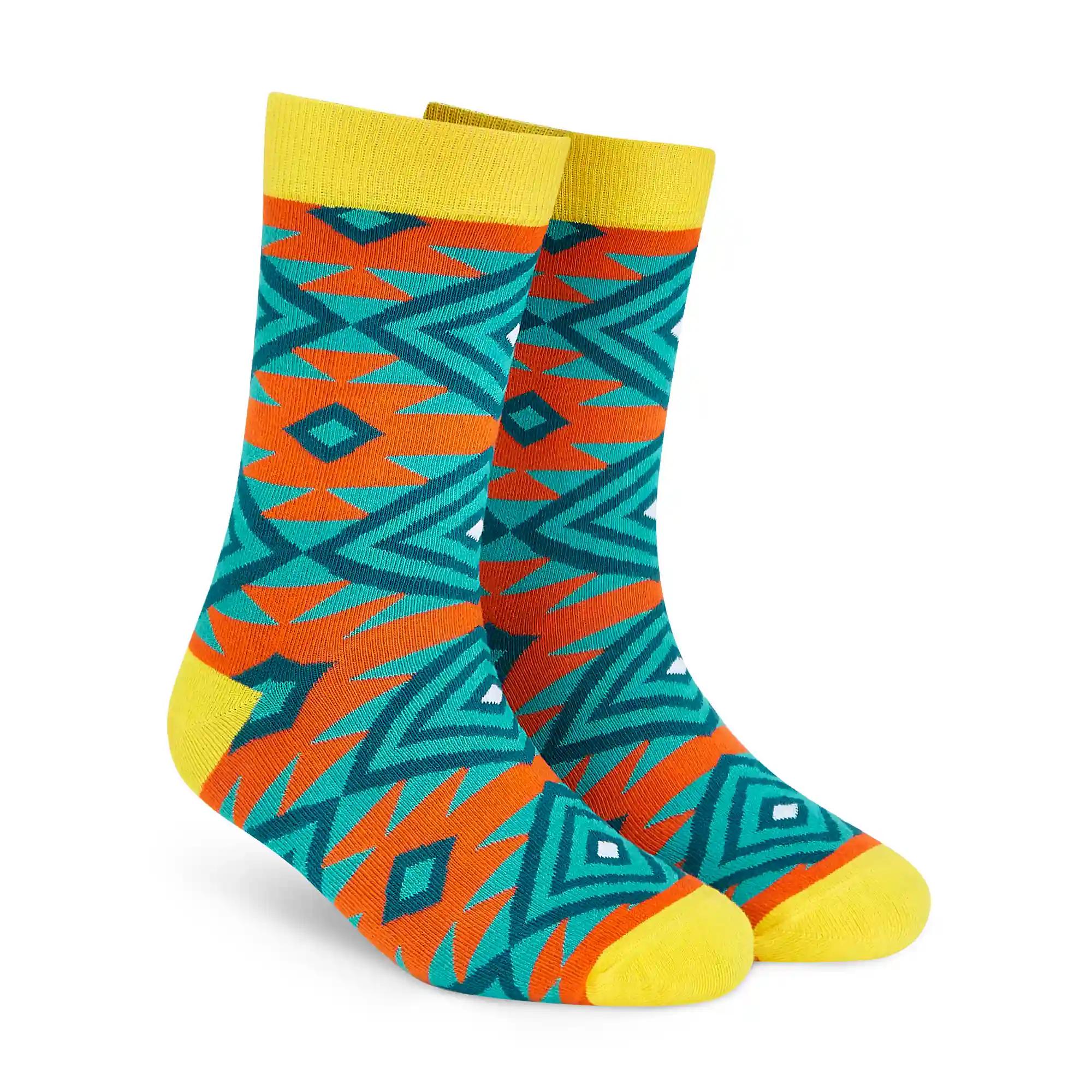 DYNAMOCKS Men's and Women's Combed Cotton Designer Crew Length Socks (Pack of 1) (Multicolour, Free Size)-CREW_UNIQUE_Turquoise