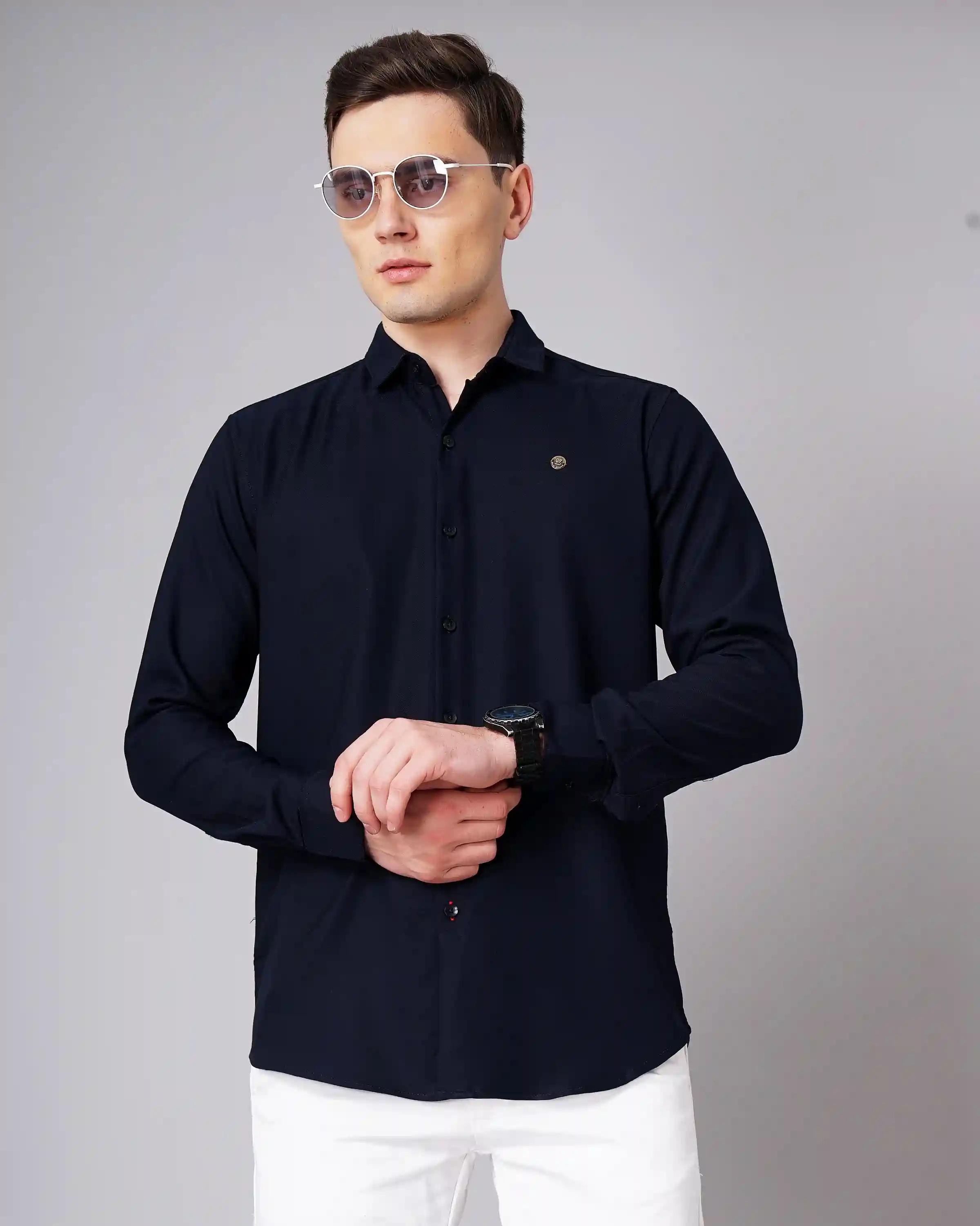 Navy Solid Stretch Shirt