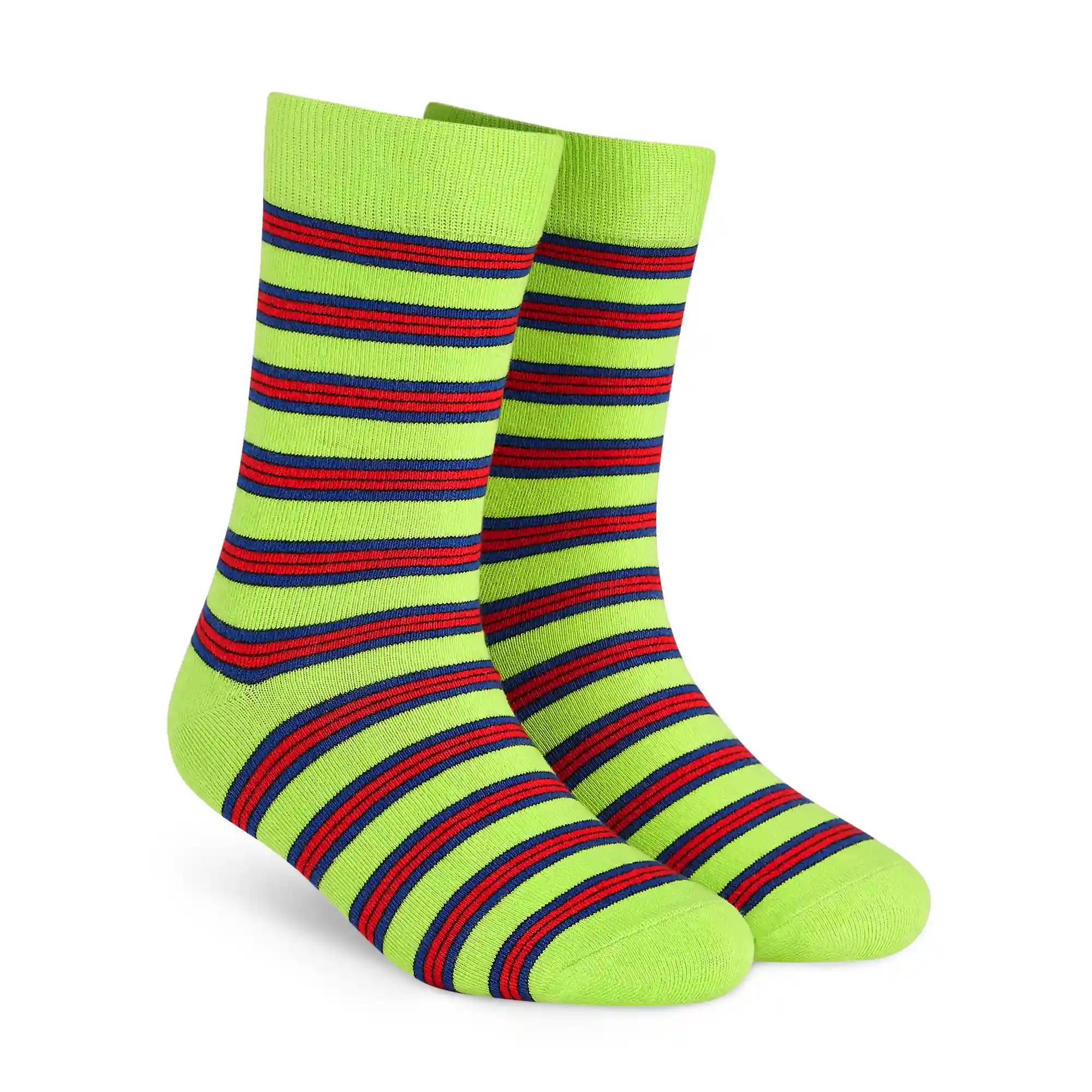 DYNAMOCKS Men's and Women's Combed Cotton Stripes Crew Length Socks (Pack of 1) (Multicolour, Free Size)-Stripes_11.0