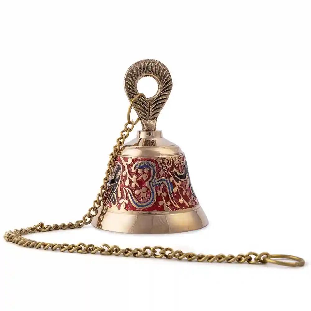 ALODIE - Colorfull Hanging Bells for Pooja Room Decoration Items Brass Chain for Hanging Bell for Mandir Decor - Temple Bell for Home Door - Ghanti for Mandir Bell Hanging Decoration