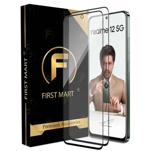 FIRST MART Premium Tempered Glass for Realme 12 5G with Edge to Edge Coverage and Easy Installation Kit, Pack of 2