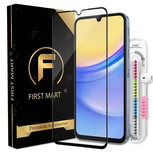 FIRST MART Premium Tempered Glass for Samsung Galaxy A15 5G / Samsung A25 5G with Edge to Edge Coverage and Cable Protector and Easy Installation Kit, Pack of 1