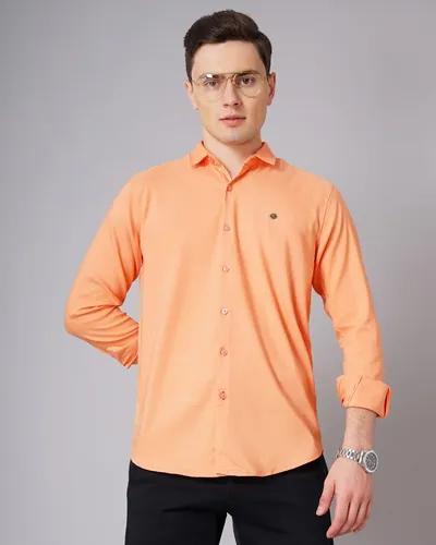 Orange Solid Stretch Shirt