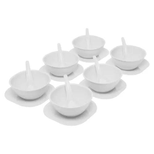 Gluman Polycarbonate Round Shape 18 Pcs Soup Bowl Set 6 Bowl And 6 Spoon,6 Dish Microwave Safe For Home And Office Use