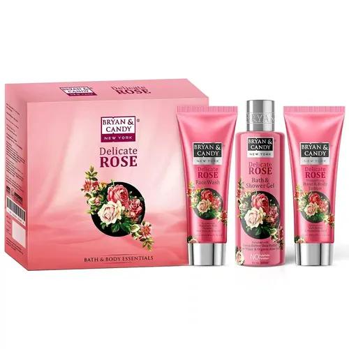 Bryan & Candy Delicate Rose Complete Face & Body Care Kit Gift Set For Women | 100% Vegan, Skin-Friendly pH 5.5 ,SLS & Paraben |Pack of 3|