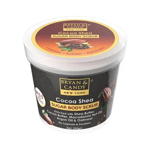 Bryan & Candy Sugar Body Scrub PH 5.5 For Tan Removal & Exfoliation | For Women & Men | 250g (Cocoa Shea)