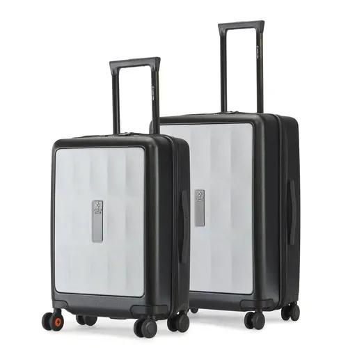 Nasher Miles Zanzibar TSA Lock Hard-Sided Polycarbonate Luggage Set of 2 Grey Black Trolley Bags (55 & 65 cm)| Suitcase