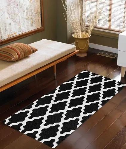 THE HOME TALK Printed Handmade Cotton Carpets | Tribal Contemporary Decorators | Area Rugs for Bedroom, Center Table, Living Room, Drawing Room, Hall | Machine Wash (Black, 50x100 CM)