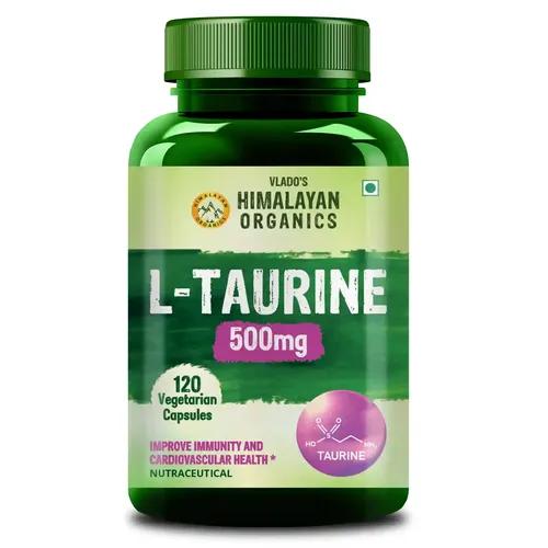 Vlado's  Himalayan Organics L-Taurine 500mg Supplement | Support  Muscle Recovery | Improve Performance And Overall Wellness | Promotes Vision & Nerve Health - 120 Veg Capsules