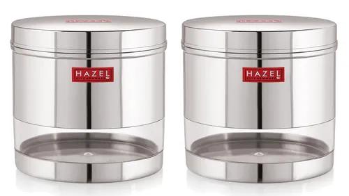 HAZEL Stainless Steel Transparent Wide Mouth See Through Container, Silver, Set of 2, 1100 Ml