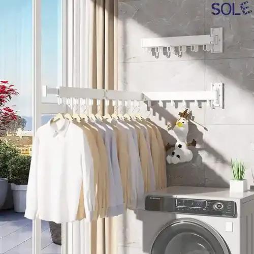 Wall Mounted Three Folding Cloth Drying Rack - White